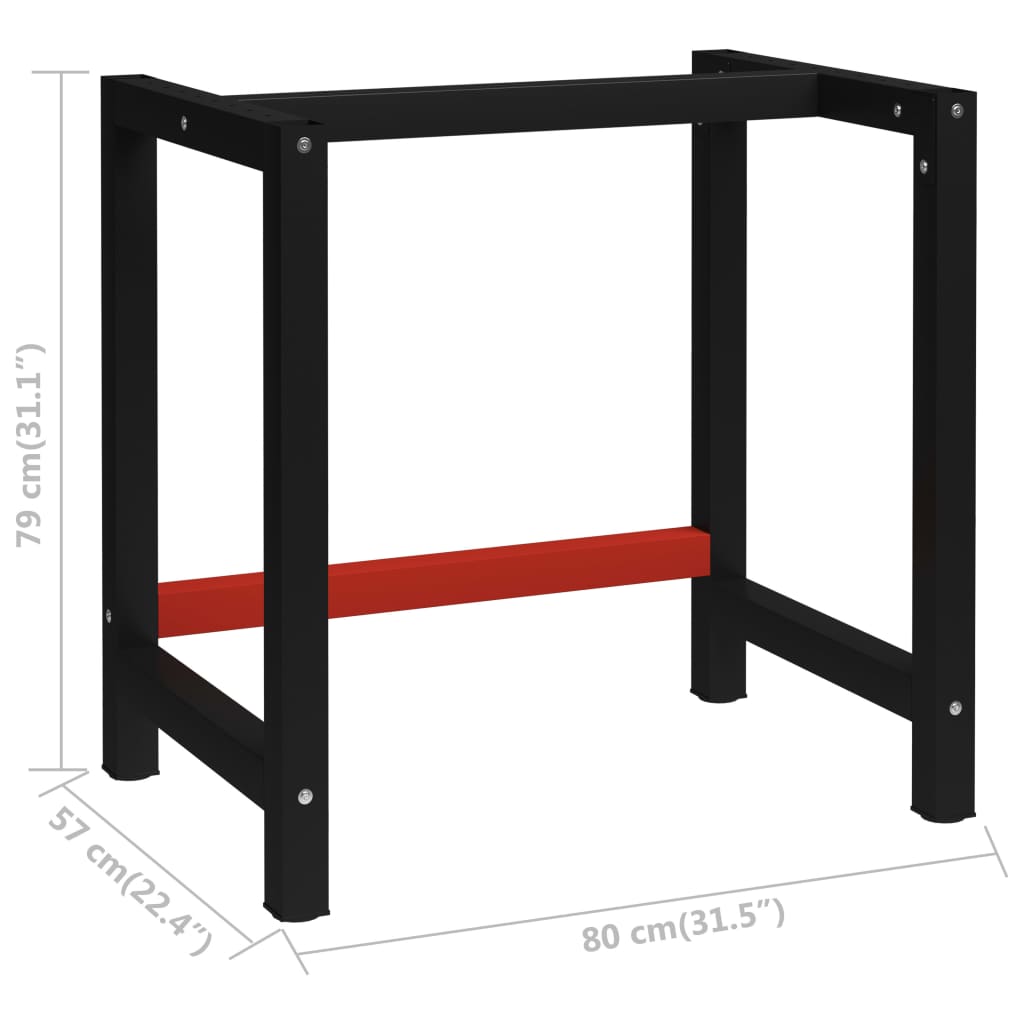 Estrutura banco de trabalho 80x57x79 cm metal preto e vermelho vidaXL - 7