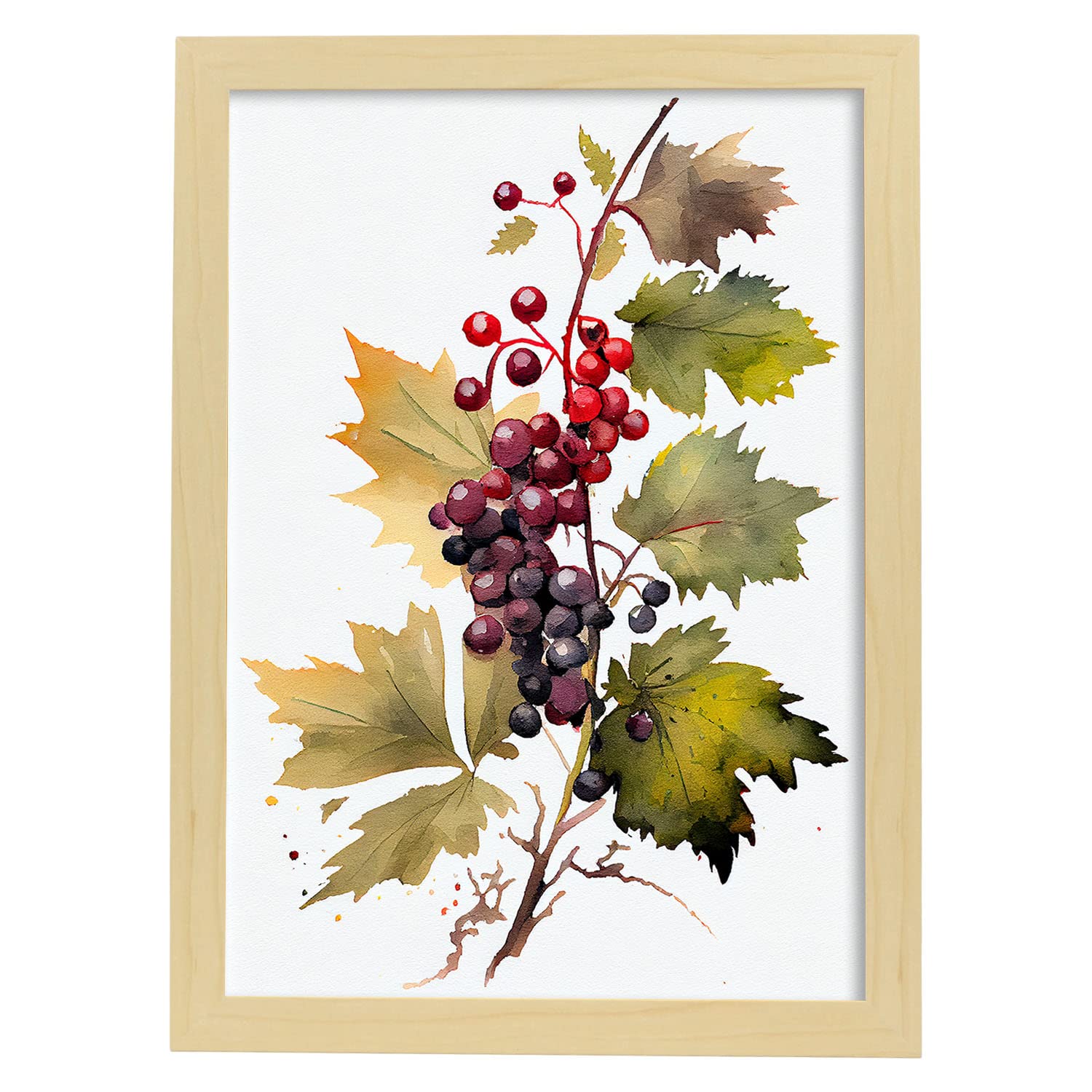 Nacnic poster de grosella a todo color ilustraciones de frutas verduras y comida sana en estilo acuarela y a3 con marcos de madera clara