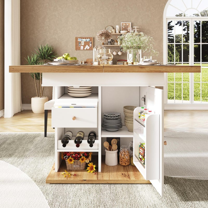 Rozkładany stół jadalniany teleskopowy 110-140×80 cm dla 4–6 osób z miejscem do przechowywania przekąsek i wina