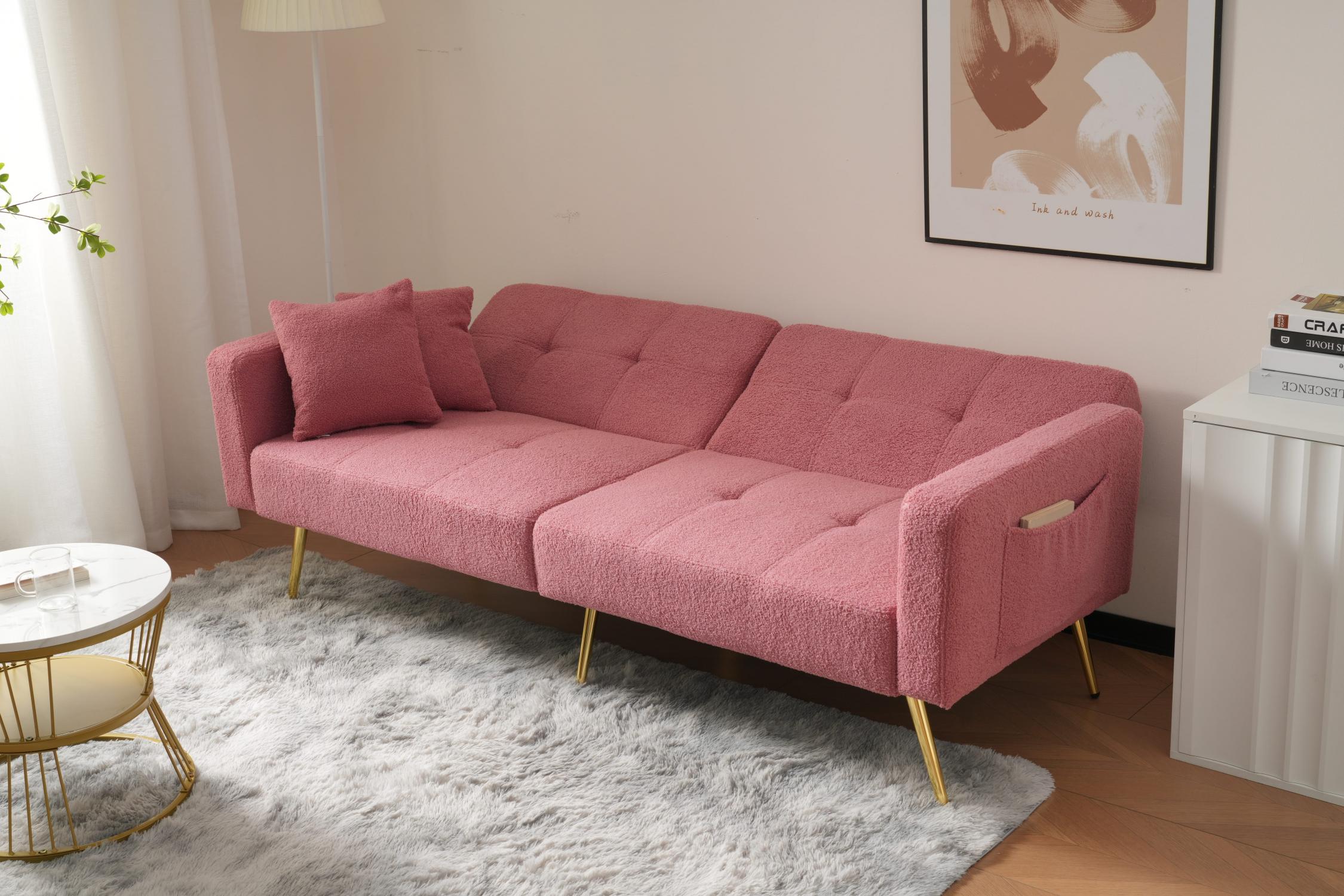 Canapé-lit avec fonction couchage, dossier réglable, pieds dorés et rangements latéraux - 5
