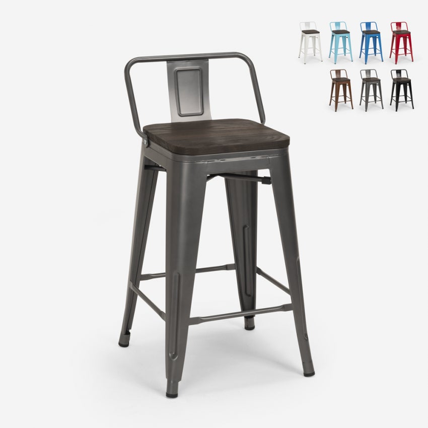 Tabouret de bar - design industriel - bois et métal - 75 cm - inteus