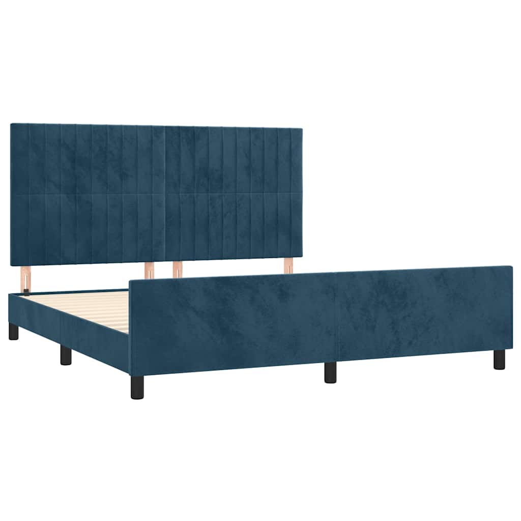 Cadre de lit sans matelas bleu foncé 160 x 200 cm velours - 4
