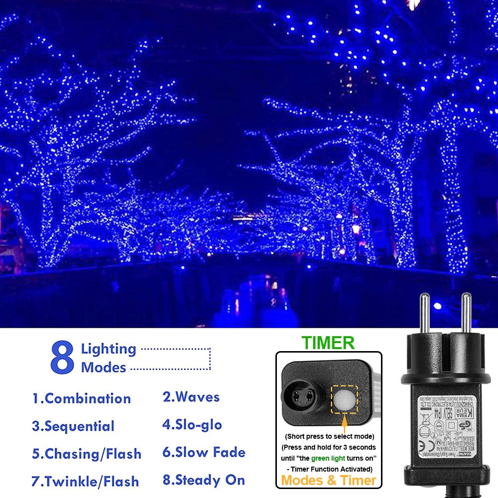 Guirlande Lumineuse de Noël, 20M 200 LED Lumières de Noël Intérieur et Extérieure Électrique 8 Modes Guirlande Décorative pour Fête Bleu - 3