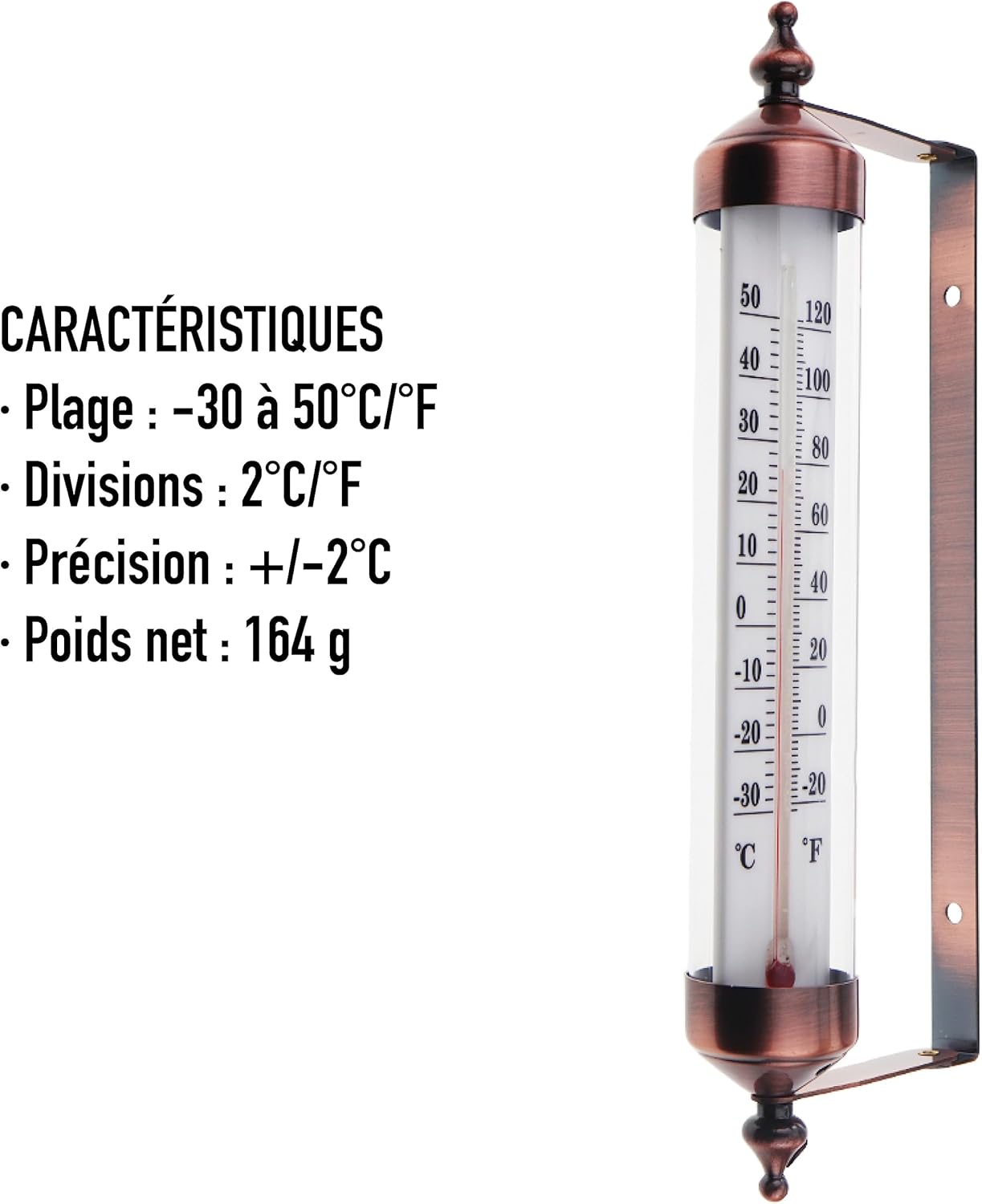 Thermomètre d'extérieur avec jauge, effet bronze – Élégant thermomètre de jardin pour extérieur adapté pour la température extérieure, serre, garage - 5