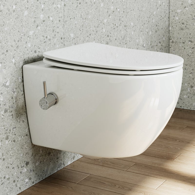 Toaleta prysznicowa z wbudowaną dyszą, podwieszana toaleta z funkcją spłukiwania, toaleta prysznicowa z powłoką nano, 53x36x35 cm HOROW