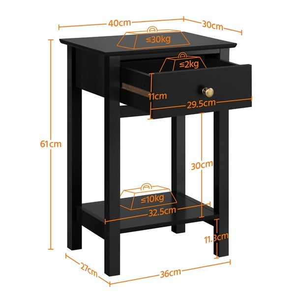 Table De Chevet Yaheetech Noir 40x30x55 Cm - Bois MDF, 1 Tiroir + 1 étagère - Design Moderne, Montage Facile - 5