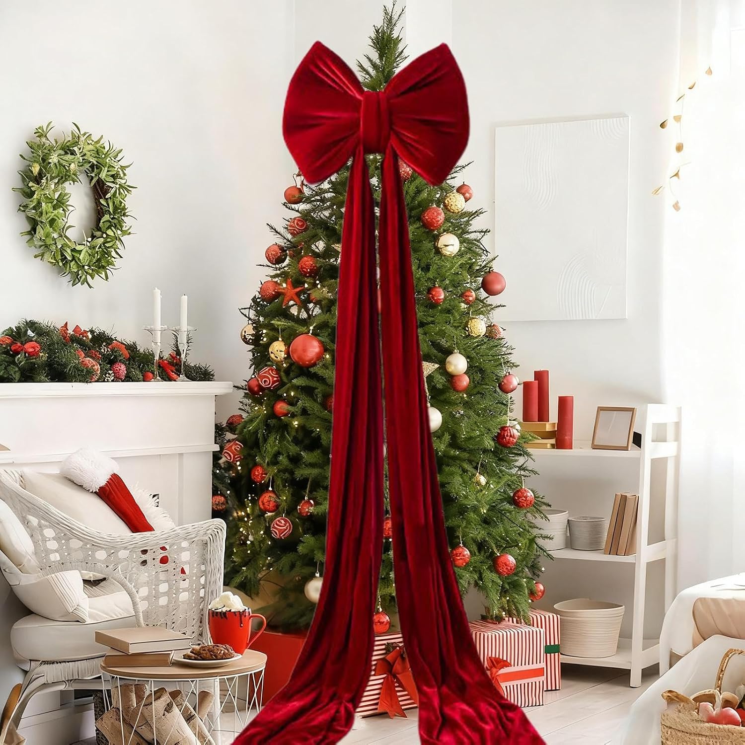 Adorno para árbol de Navidad con lazo color burdeos, 40 x 80 cm de alto ...