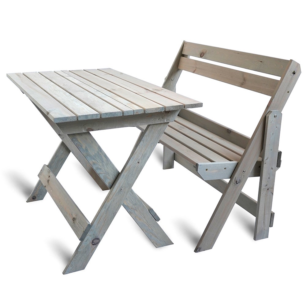 Stół i krzesła ogrodowe ławka drewniana zestaw na grilla 105cm jasny siwy
