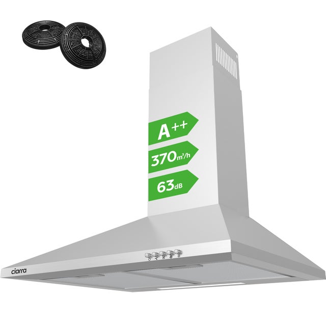 Exaustor de Parede 60cm CIARRA Classe A++ 370m3/h Recirculação Prata 201SS60