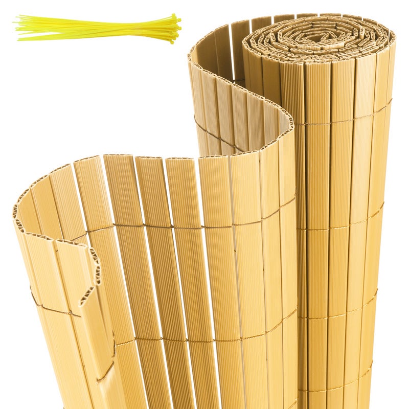 Parasol Hawaii 3m Pliable En Raphia - Double Toit Rotatif 360° Jaune/Marron Pour Jardin Et Plage