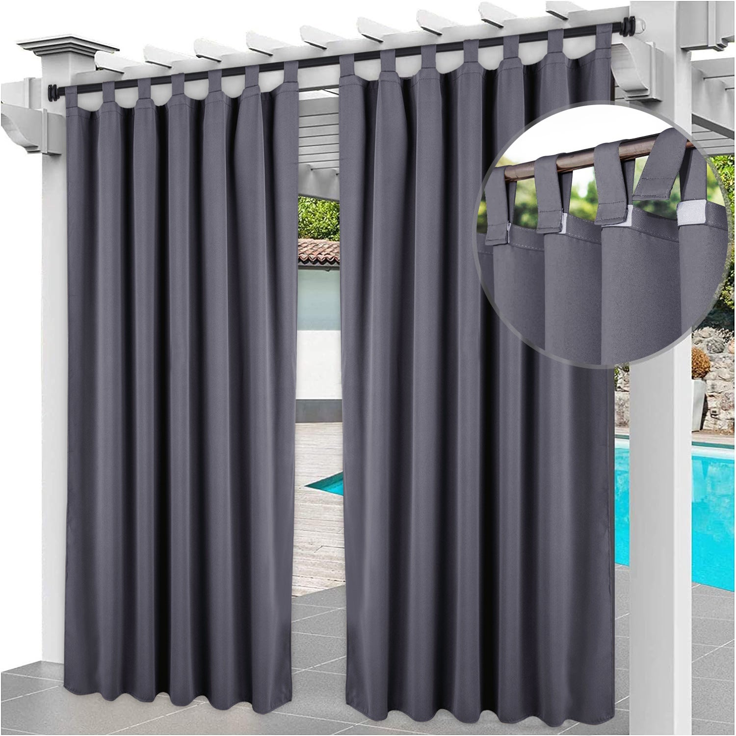 Tende da esterno per patio, impermeabili, 2 pannelli, resistenti alle intemperie, ai raggi UV e allo sbiadimento, tende per finestre per gazebo, portico anteriore, pergola, blocco solare, tenda per