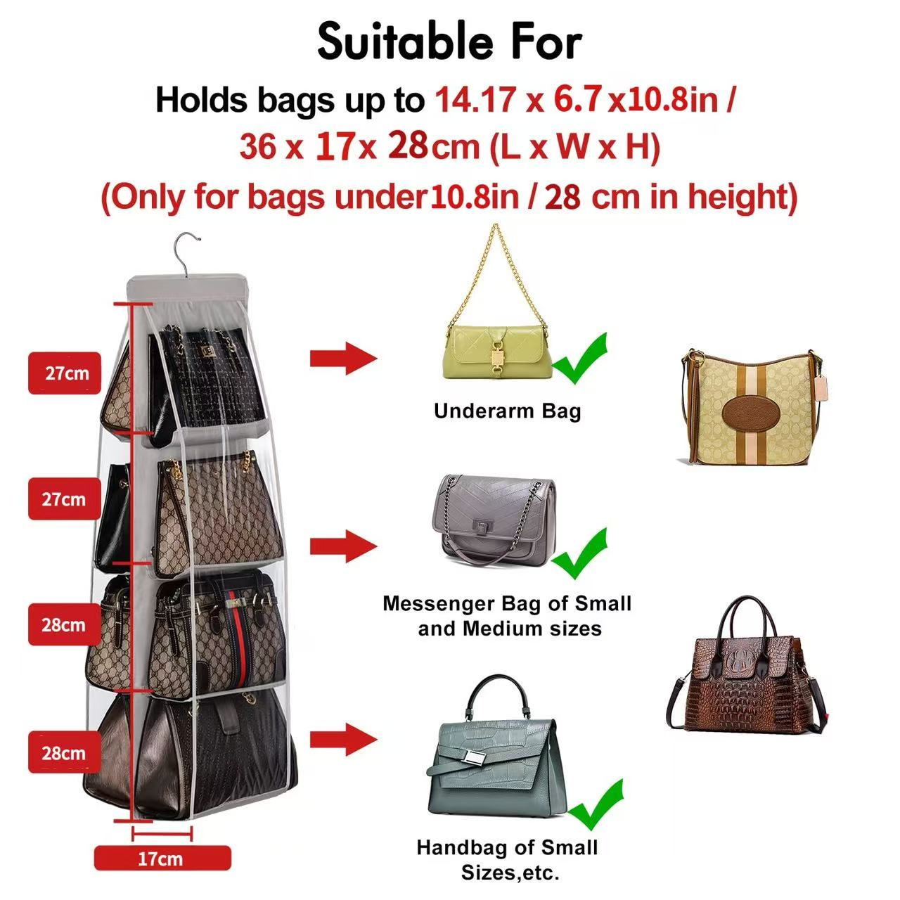 DAMILY® Sac de rangement suspendu à six compartiments double face sac à poussière bleu ciel