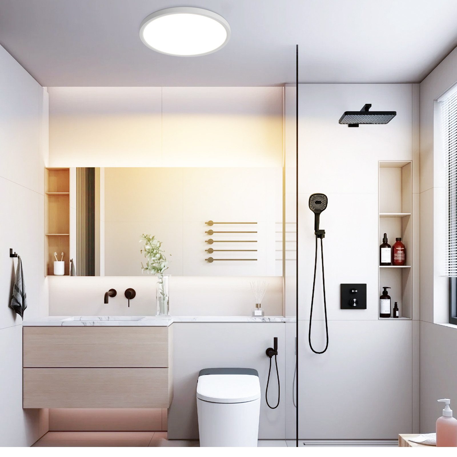 NETTLIFE Lampa sufitowa LED do łazienki, płaska, 24 W, okrągła, biała, do kuchni, nieściemnialna - 4