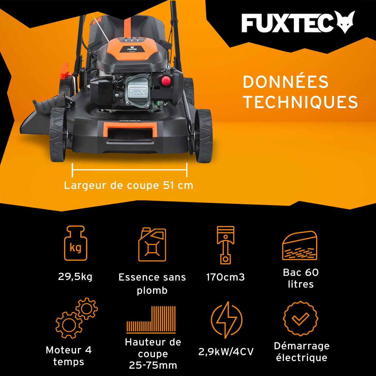Tondeuse à Gazon Thermique Autotractée FUXTEC FX-RM5170eS 170 cm³ 51 cm – Démarrage Électrique, 60L, Easy Clean – - 2