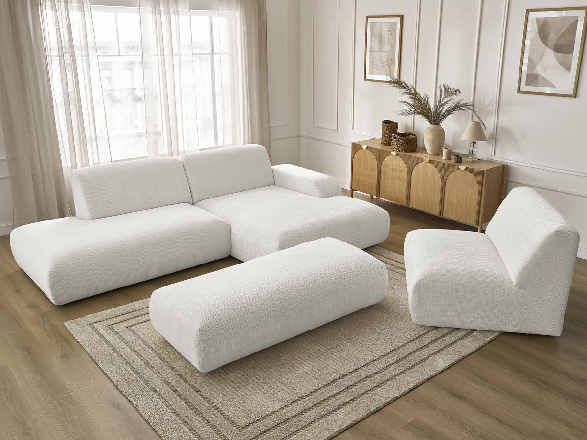 Canapé d'angle fixe modulable SIRIUS tissu texturé avec 1 chauffeuse et ...
