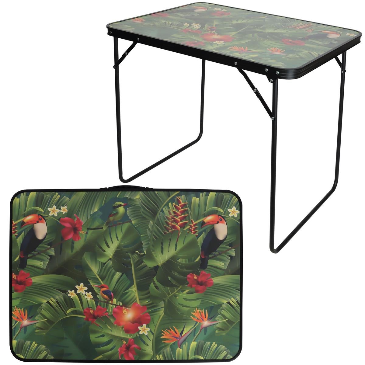 Stolik turystyczny kempingowy składany w walizkę 80x60x70 cm kolorowe kwiaty