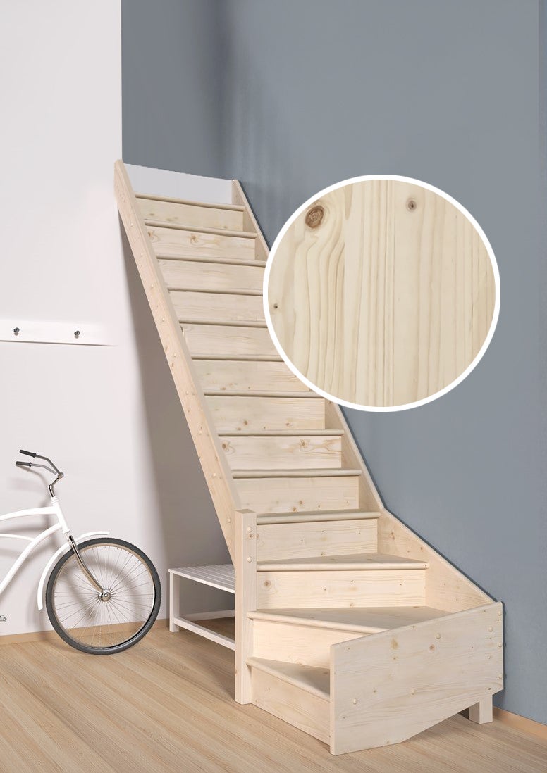 Handystairs escalera cerrada de cuarto de vuelta vega80 - 13 peldaños pino 280cm - giro a la izquierda - exc. pretil