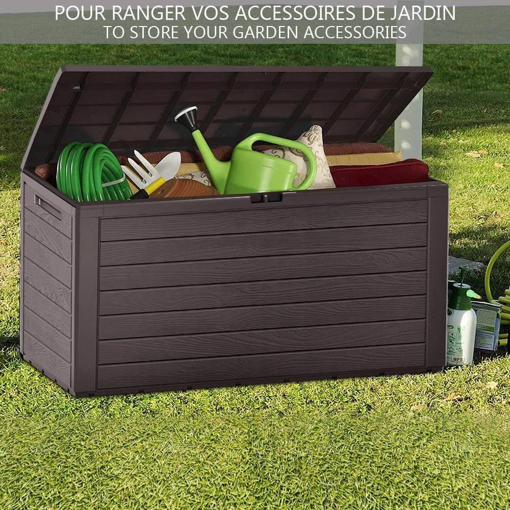 Coffre de Jardin avec Poignées 280L - Malle de Rangement Extérieur en PP - 116x44x55cm - Style Bois Marron - VOUNOT® - 2