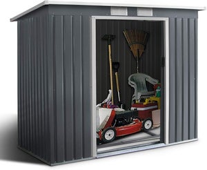 GIANTEX Abri de Jardin Métal 2,8㎡-213x130x173CM-2 Portes Coulissantes et 2 Fenêtres, Cabane de Jardin, Rangement à Outils, Gris