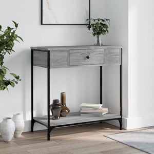 Table Console Avec Rangement Et Pieds Réglables - 160x30x75 Cm - Gris Sonoma, Bois Et Fer, Pour Salon Et Entrée