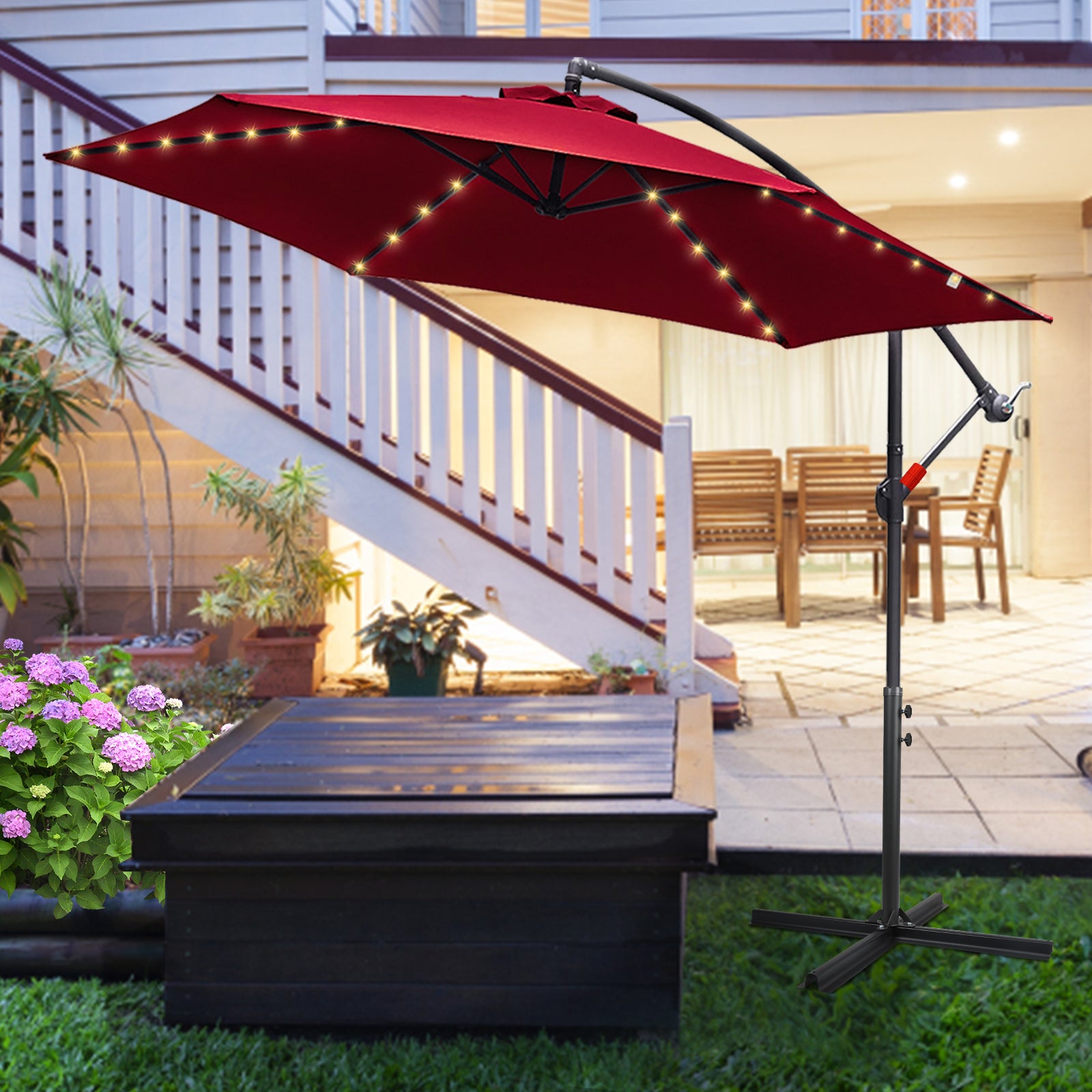 Ø350cm guarda-sóis de alumínio com LED guarda-sóis cantilever com ...