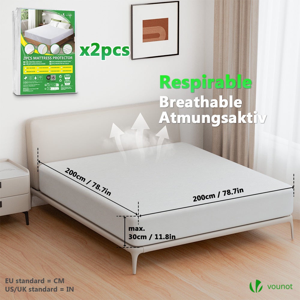 Lot de 2 Protège Matelas Alèse 200x200x30cm avec jupe elastiquée - Imperméable respirante anti-acarien - Certifié OEKO-TEX - VOUNOT® - 6