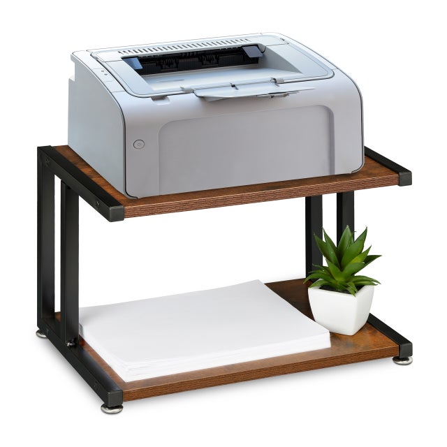 Relaxdays Porta Stampante da Scrivania, Supporto 2 Ripiani Portaoggetti, Portadocumenti, 28 x 44 28 cm, Marrone Nero