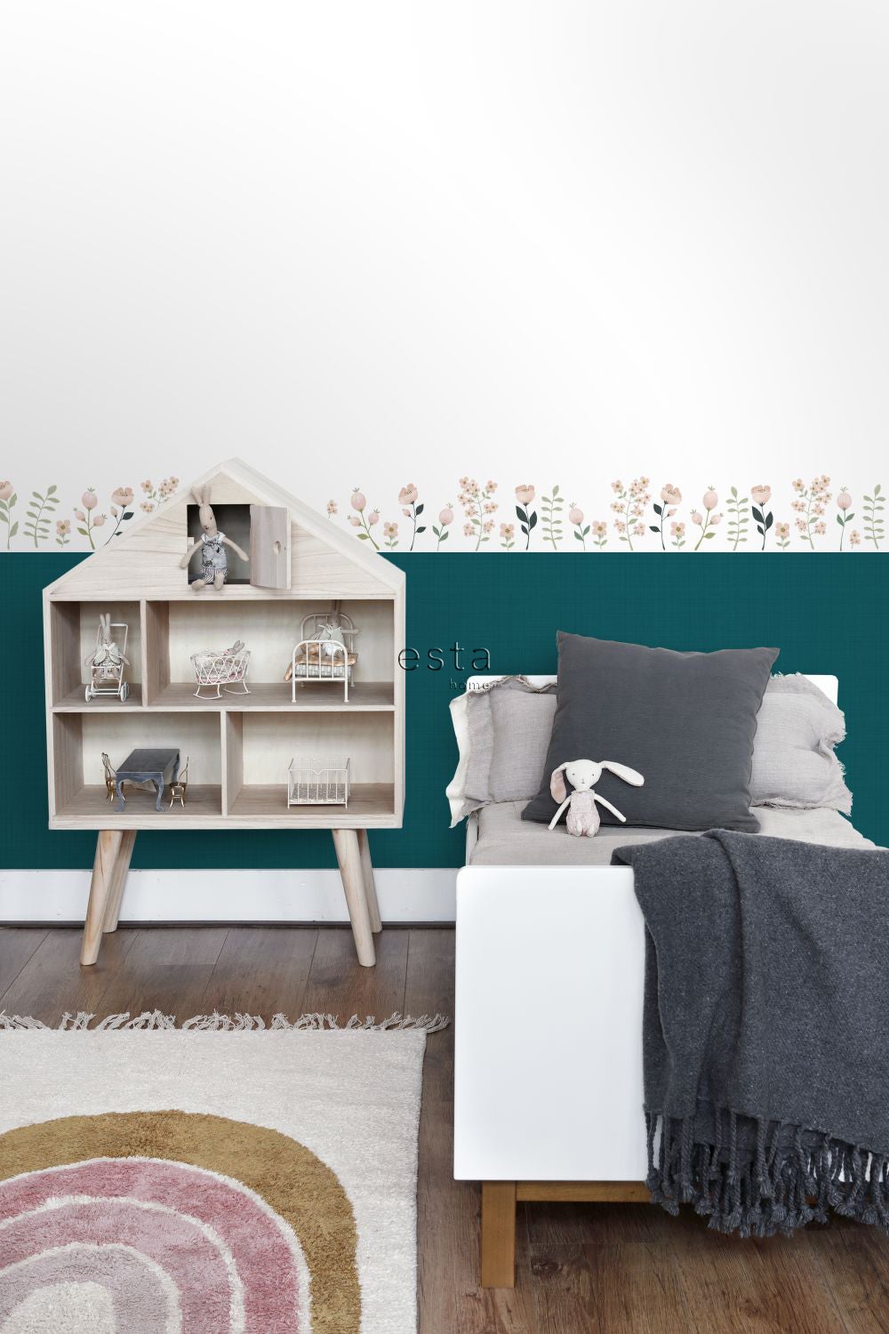 Adesivo da parete fiori bianco, rosa e verde - 47.5 x 66 cm - ESTAhome - 5