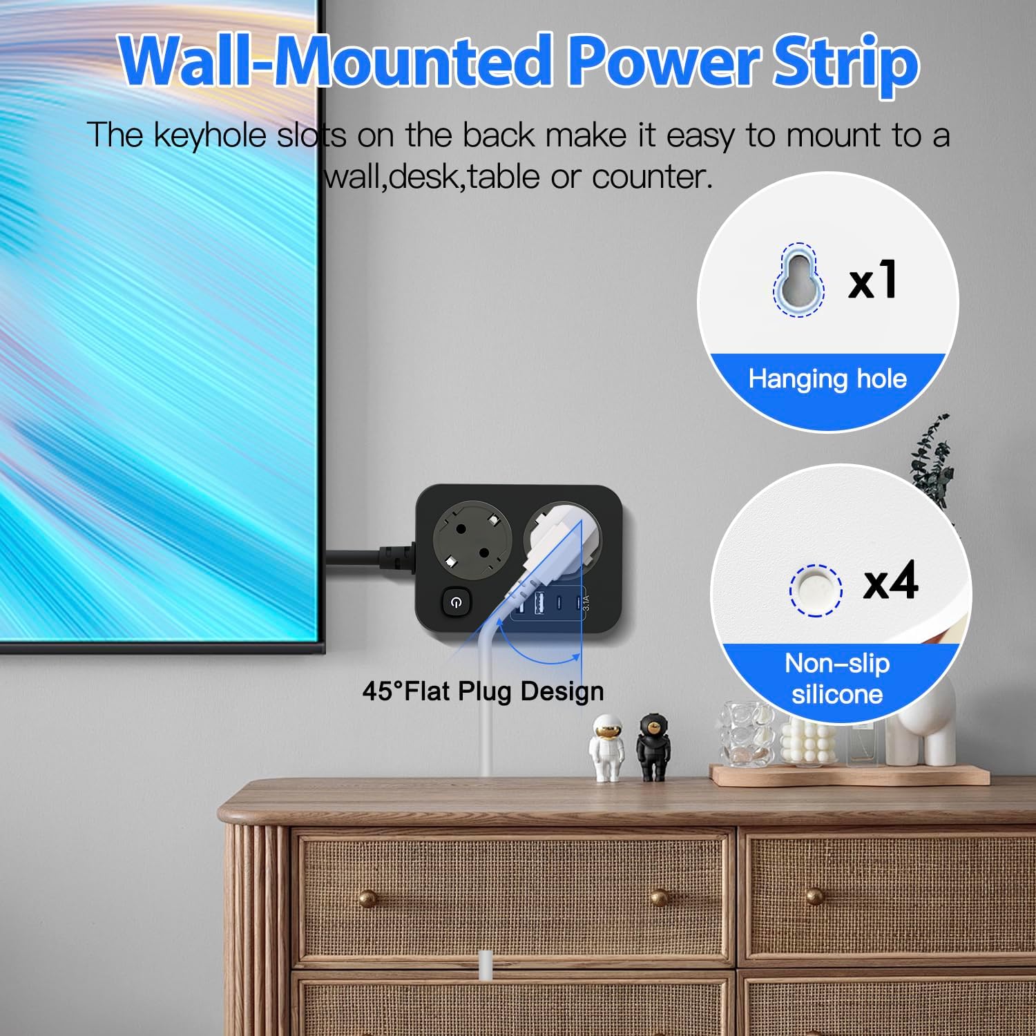 Una multipresa multifunzione con una presa di corrente e quattro porte USB, adatta per la casa, l'ufficio e i viaggi. - 7