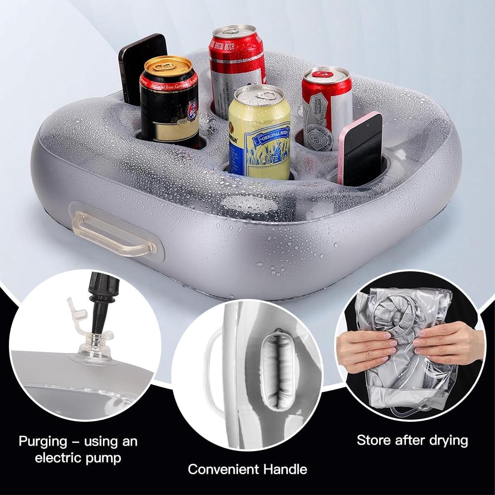 Porte-Gobelets Gonflable avec 6 Trous, Porte Verre Piscine Gonflable Support Plateau Gonflable De Boisson Flottante Bar Flottant Piscine - 4