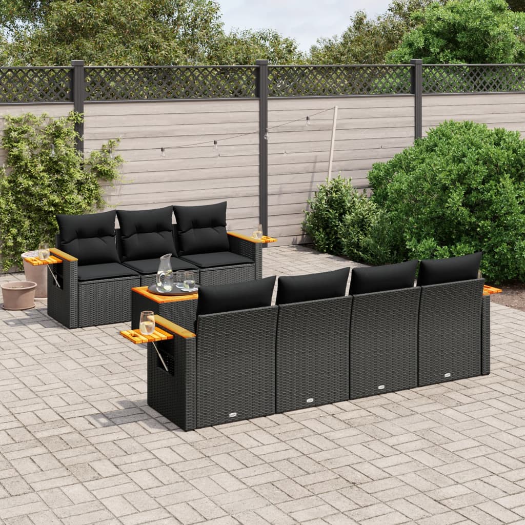 Zestaw mebli ogrodowych vidaXL 8 szt. czarny żywica pleciona i zdejmowane poduszki