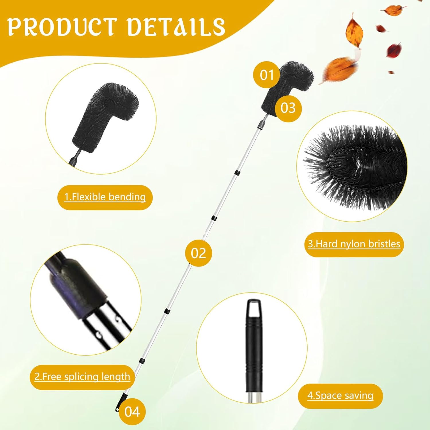3,1 M Brosse Nettoyage GouttièRe, Perche De Nettoyage Telescopique Brosse Telescopique Toiture avec Manche Extensible Balai - 3