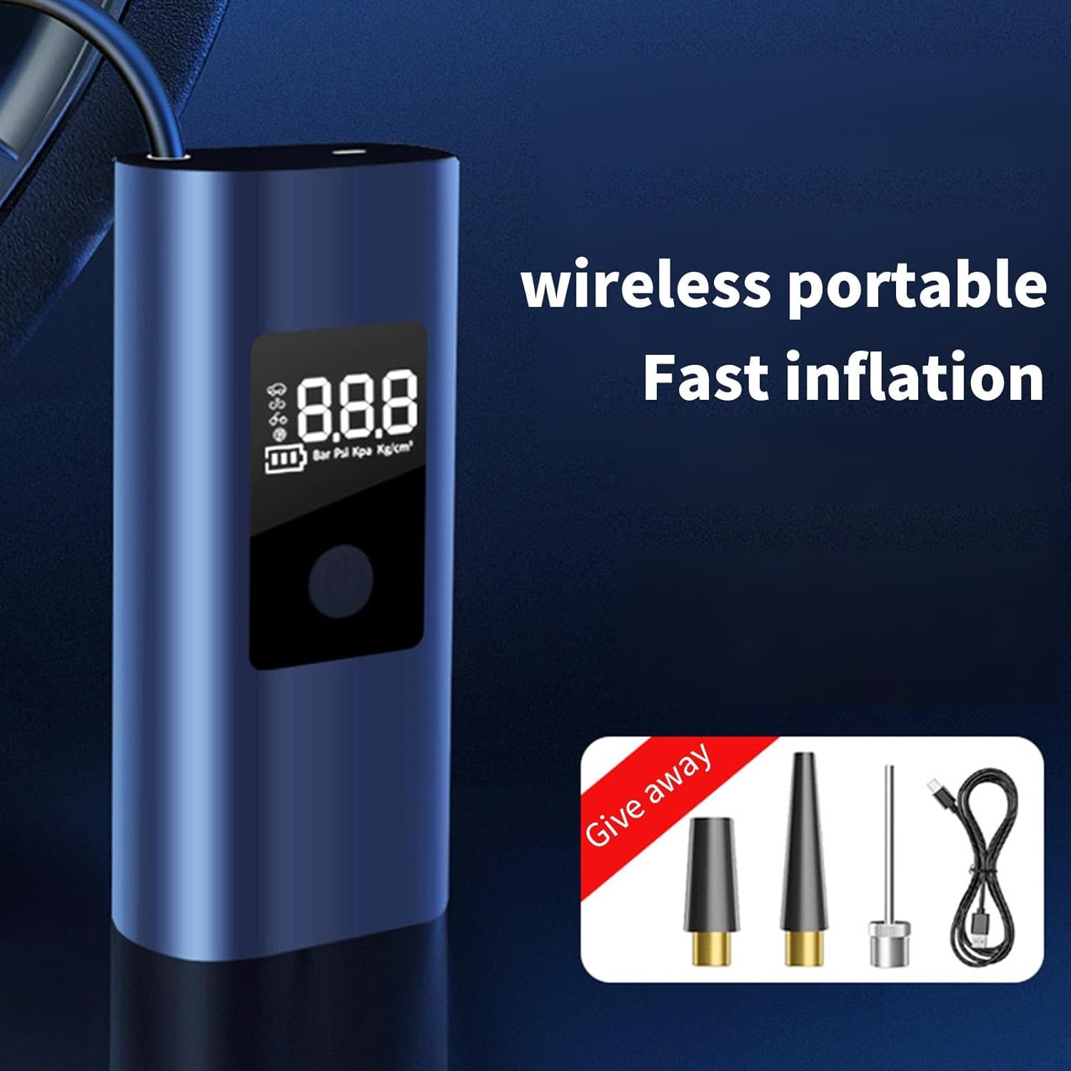 Pompe à air de voiture sans fil - Gonfleur de pneu de voiture portable | Compresseur d'air portable sans fil rechargeable et facile à utiliser - 6