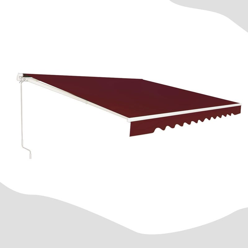 Markiza Zwijana, Ręczna Osłona z Aluminium i Tkaniny Odpornej na UV i Wodę, z Korbką i Regulowanym Kątem Nachylenia (300 x 250 cm, Kolor Winny)