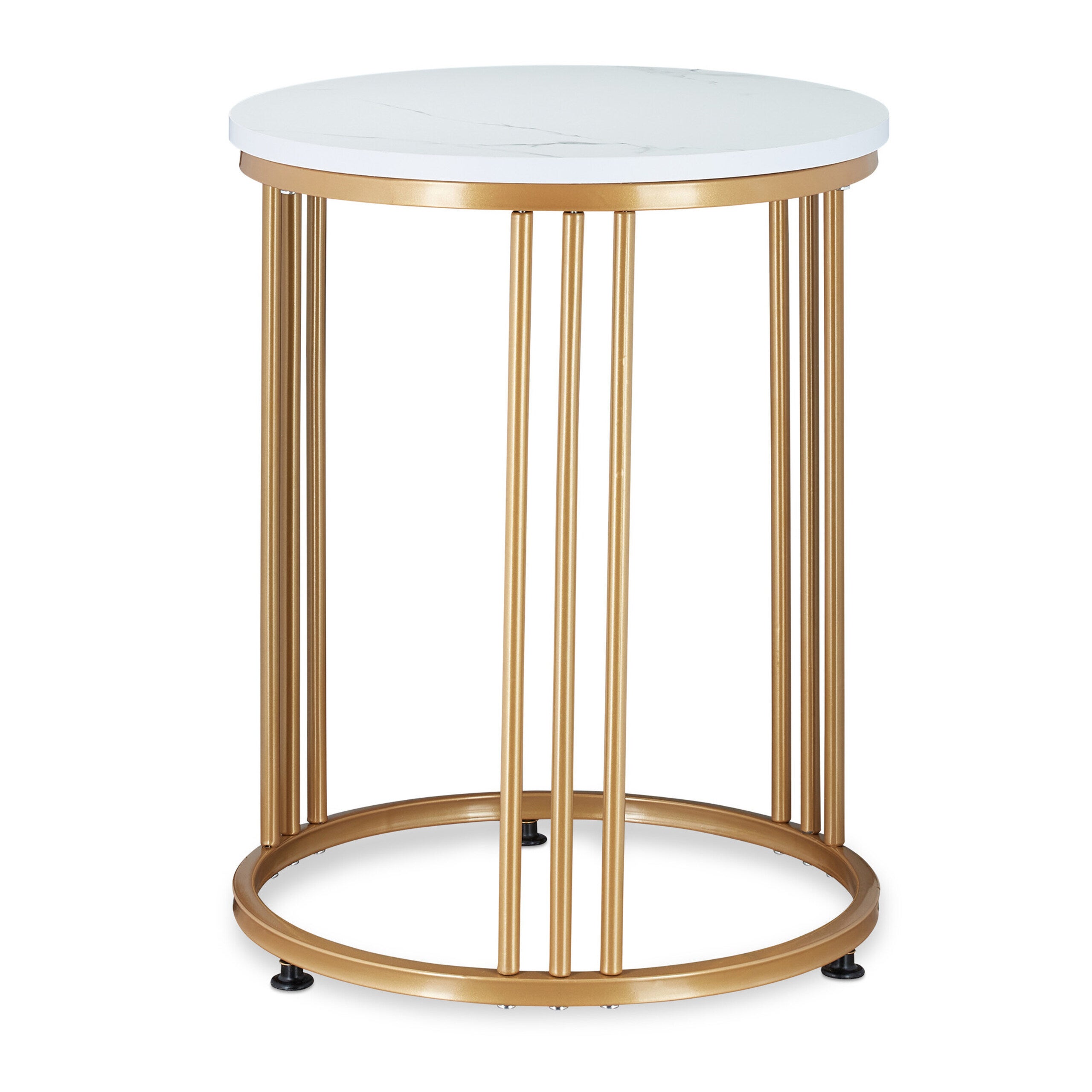 Table d'appoint ronde MARMO pour salon, en métal et MDF, aspect marbre, 51 x ø 41 cm, blanche et dorée, Relaxdays - 9