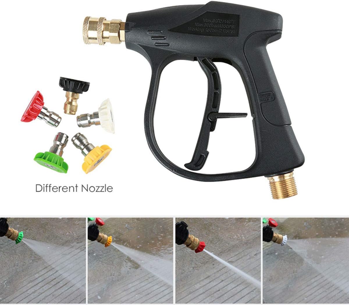 Pistolet Pulvérisateur de Nettoyeur Haute Pression avec Buses de 5 Couleurs pour Le Nettoyage des Voitures. (Raccord M22 5 Pointes de Buse 4000 Psi) - 4
