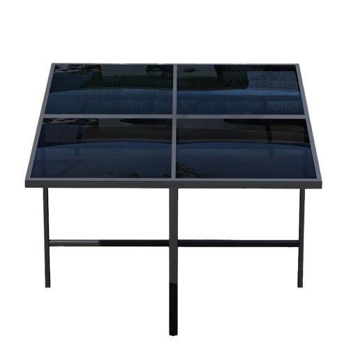 Conjunto de jardín 7 piezas - Mesa de vidrio templado + 4 sillas + 2 reposapiés - Ratán sintético y acero galvanizado - 5