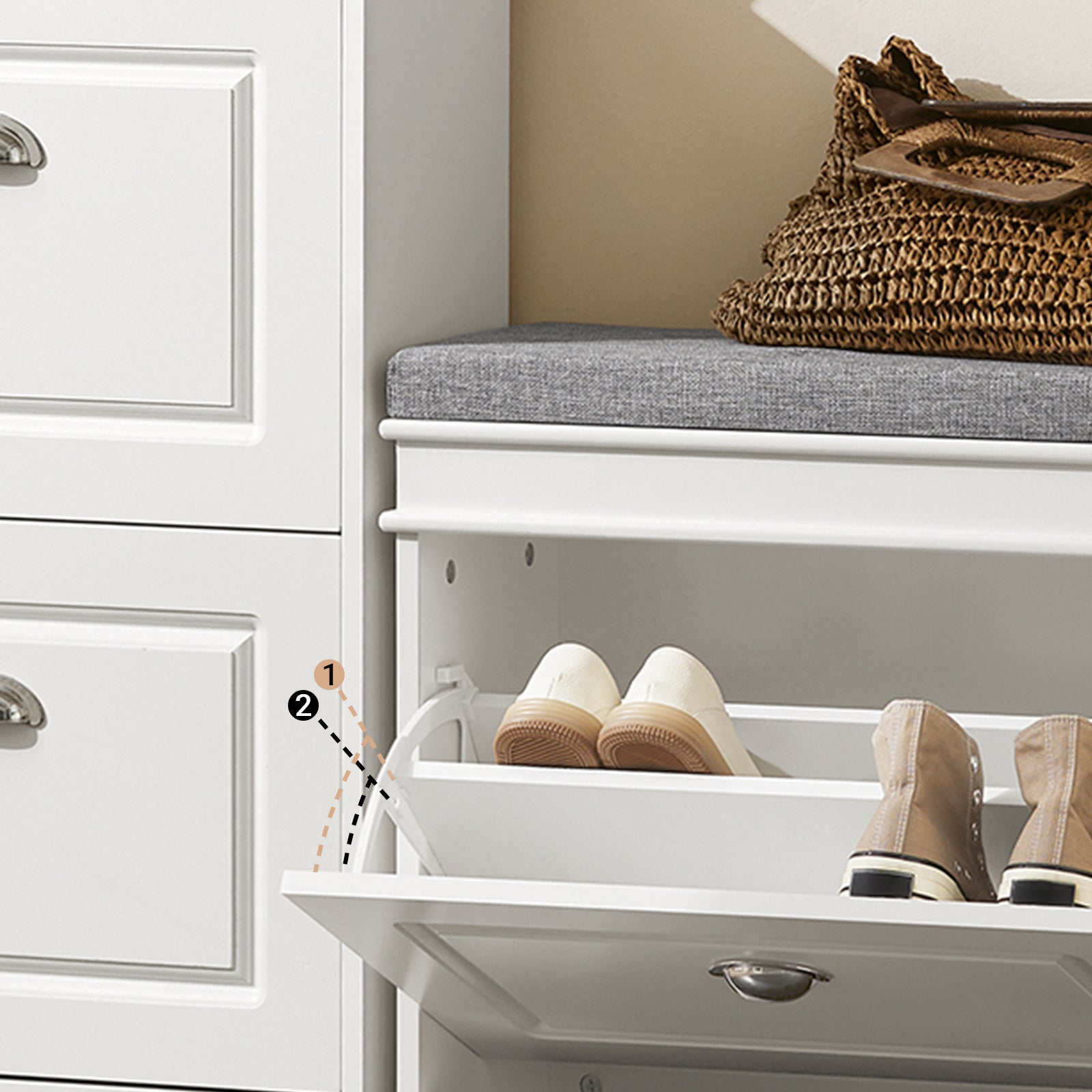 SoBuy Banc à Chaussures Meuble à Chaussures avec Coussin Rembourré, 1 attatant, 4 Paires, Blanc, FSR82-K-W - 8
