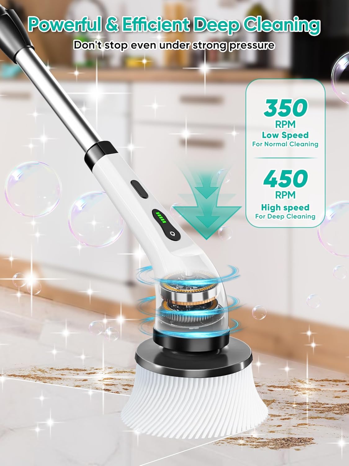 Brosse Électrique Rotative - Nettoyage Puissant avec 9 Têtes Remplaçables, Poignée Réglable, Usage Salle de Bain, Cuisine, Voiture - 3