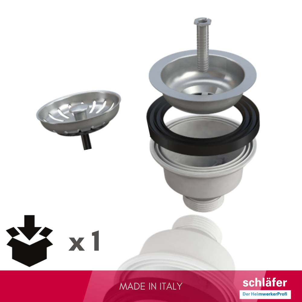 Schläfer | Bonde à Panier pour Évier Cuisine Ø 90 mm - 439726 - Vidage Manuel sans Trop-Plein - Grille Inox Ø 114 mm & Corps ABS - Sortie 1 1/2