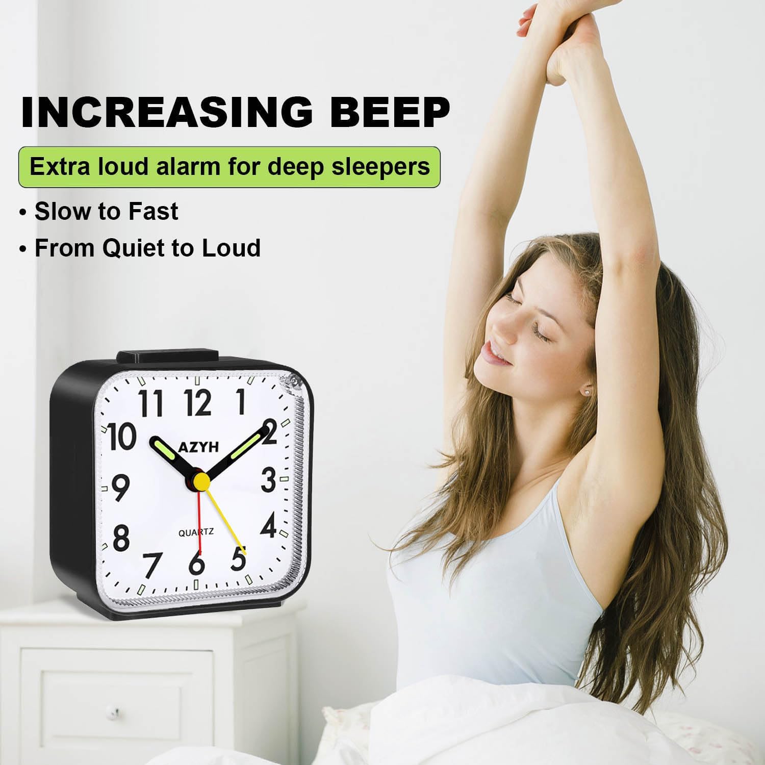 Aicharynic Réveil Analogique Sans Tic-tac - Fonctionne Avec Piles - Avec Fonction Snooze Et