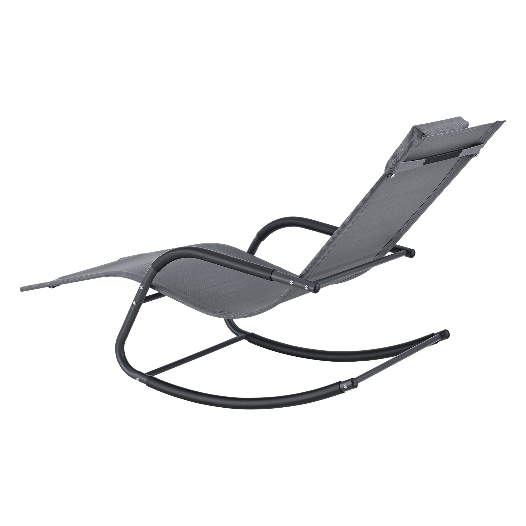 Set di 2 Lettini Prendisole a Dondolo con Cuscino Poggiatesta Rimovibile 2 Sedie a Sdraio Oscillante per Giardino/Balcone - Grigio Scuro - 5