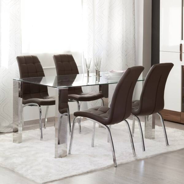 Stół jadalny z blatem hartowanym | Metalowe Nogi | Wymiary: 140 x 90 x 76 cm (K x S x V)