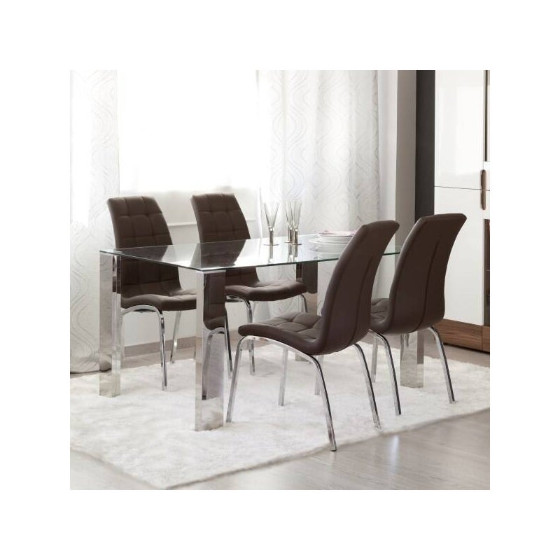 Stół jadalny z blatem hartowanym | Metalowe Nogi | Wymiary: 140 x 90 x 76 cm (K x S x V)