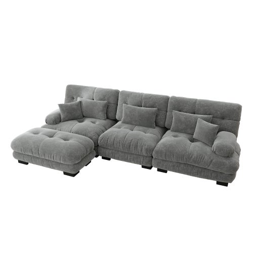 Canapé d'angle, canapé en U pour salon à 3 place avec pouf amovible, en tissu, gris - 7