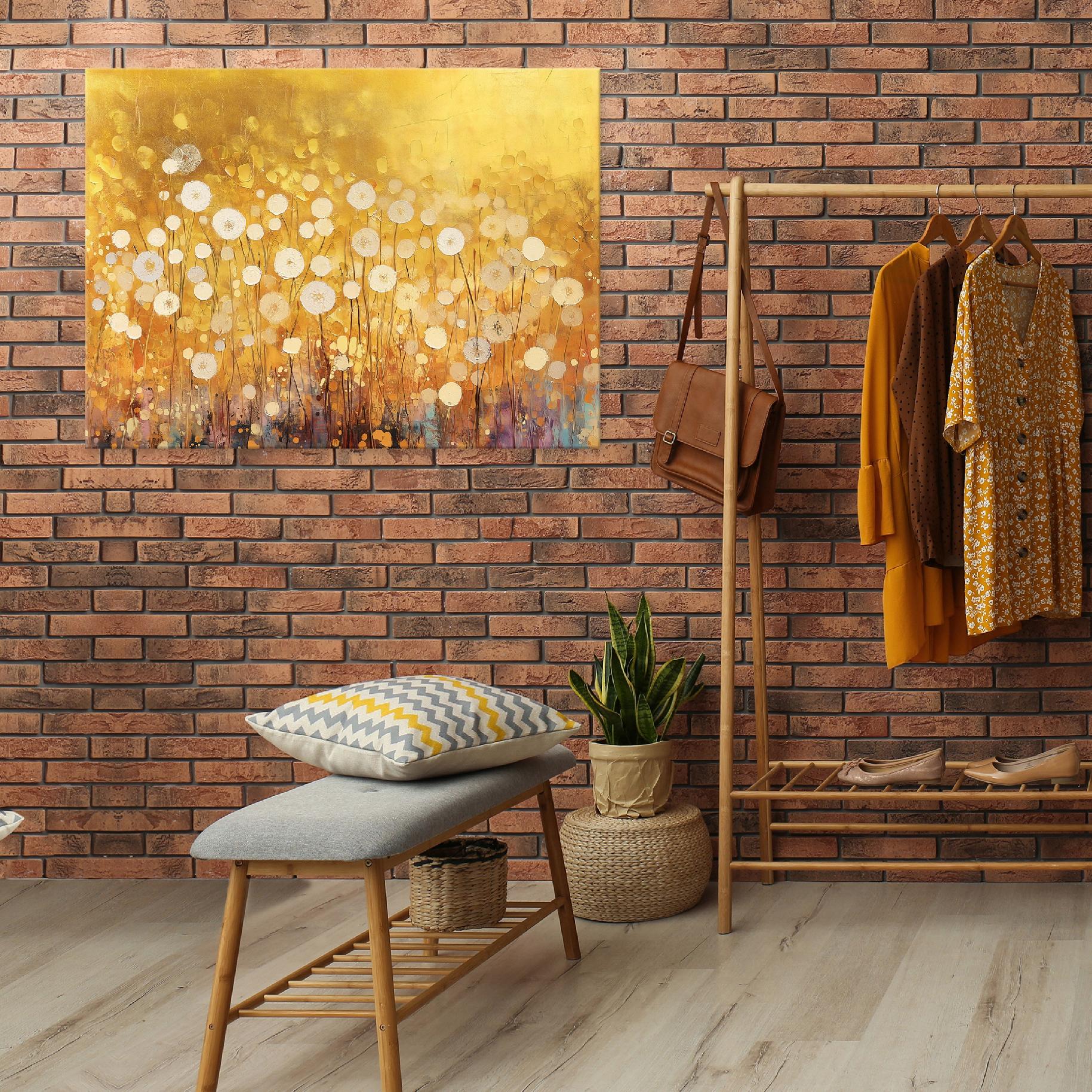 Tableau Deco abstrait fleurs or moderne 100x70 cm xxl Impression sur toile décoration murale intissée pour salon chambre cuisine - 2