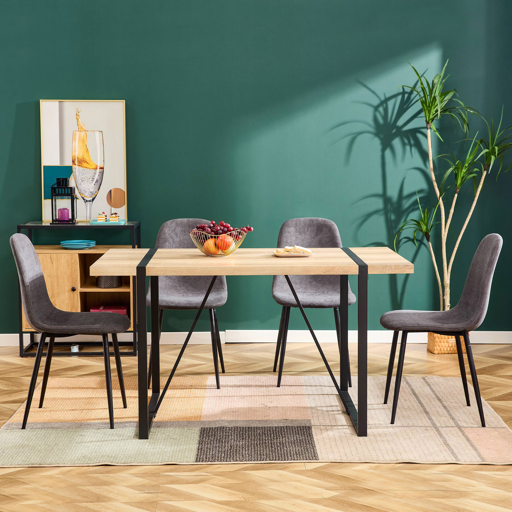 Silla de comedor (4 piezas), scandinavian vintage asiento de ante artificial con patas de acero negro,gris