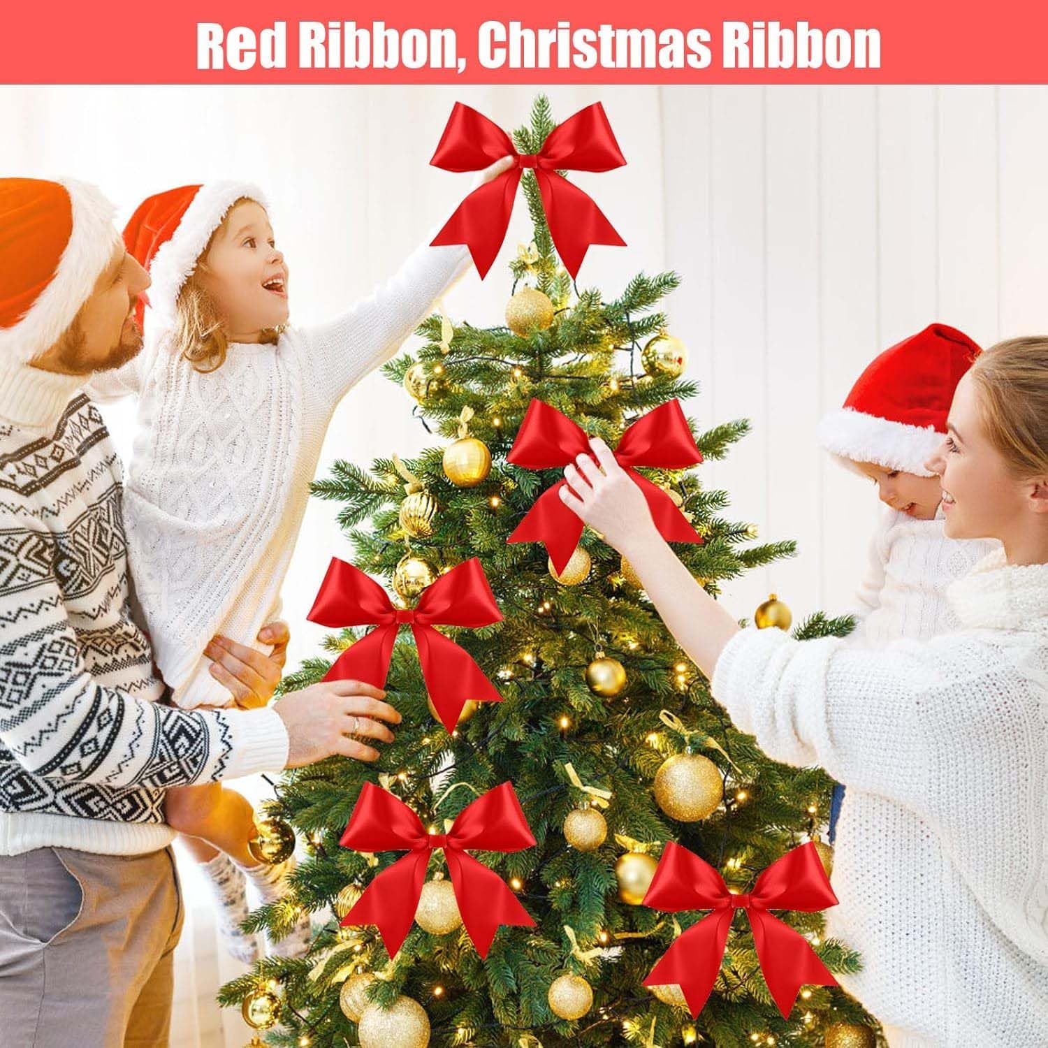 22m x 10cm Ruban Satin Rouge Noel, Ruban Large pour Gros Noeud Rouge Noël, Pour Porte,Emballage Cadeau,Fête,Mariage,Valentin - 4