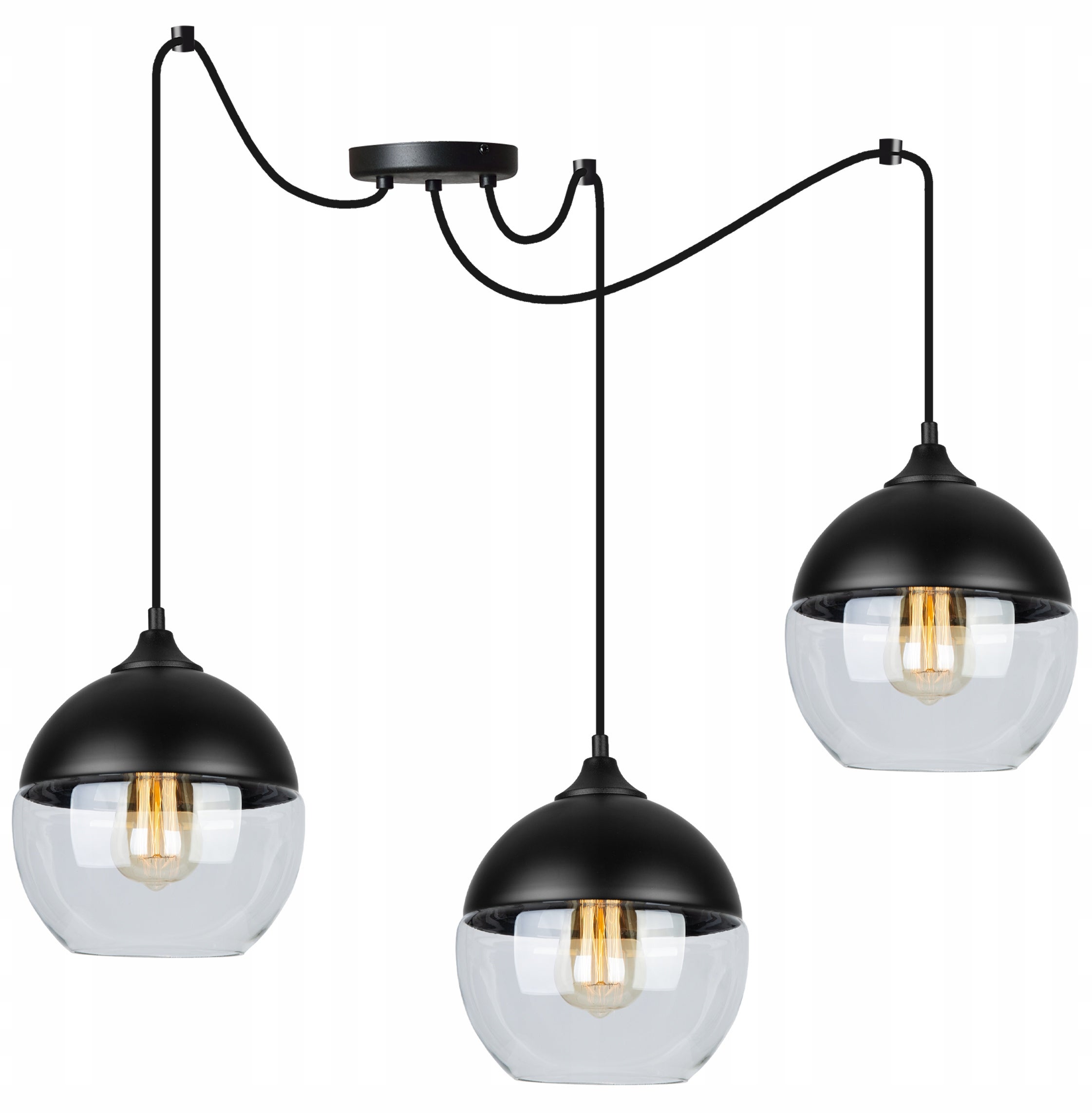 Lampa sufitowa wisząca Spider Oslo elegance 3xE27 abażur kule czarno/transparentne Light Home LH