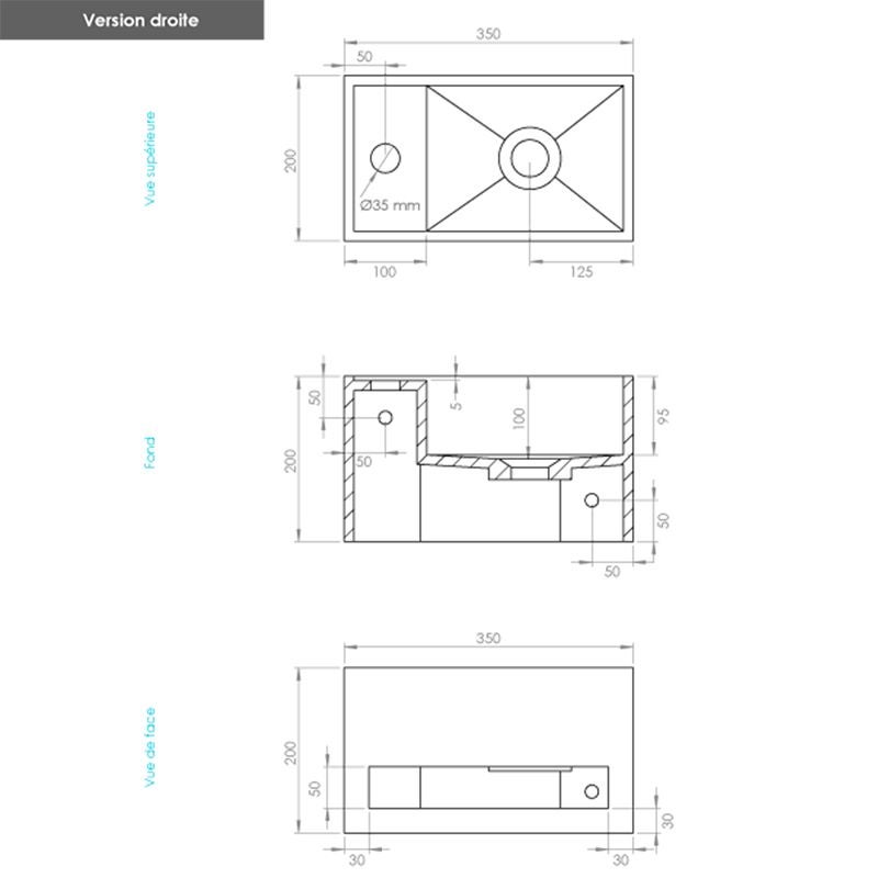 EASY 35 DROITE - Lave-mains suspendu en Solid Surface 35 x 20 x 20(h) cm - 4